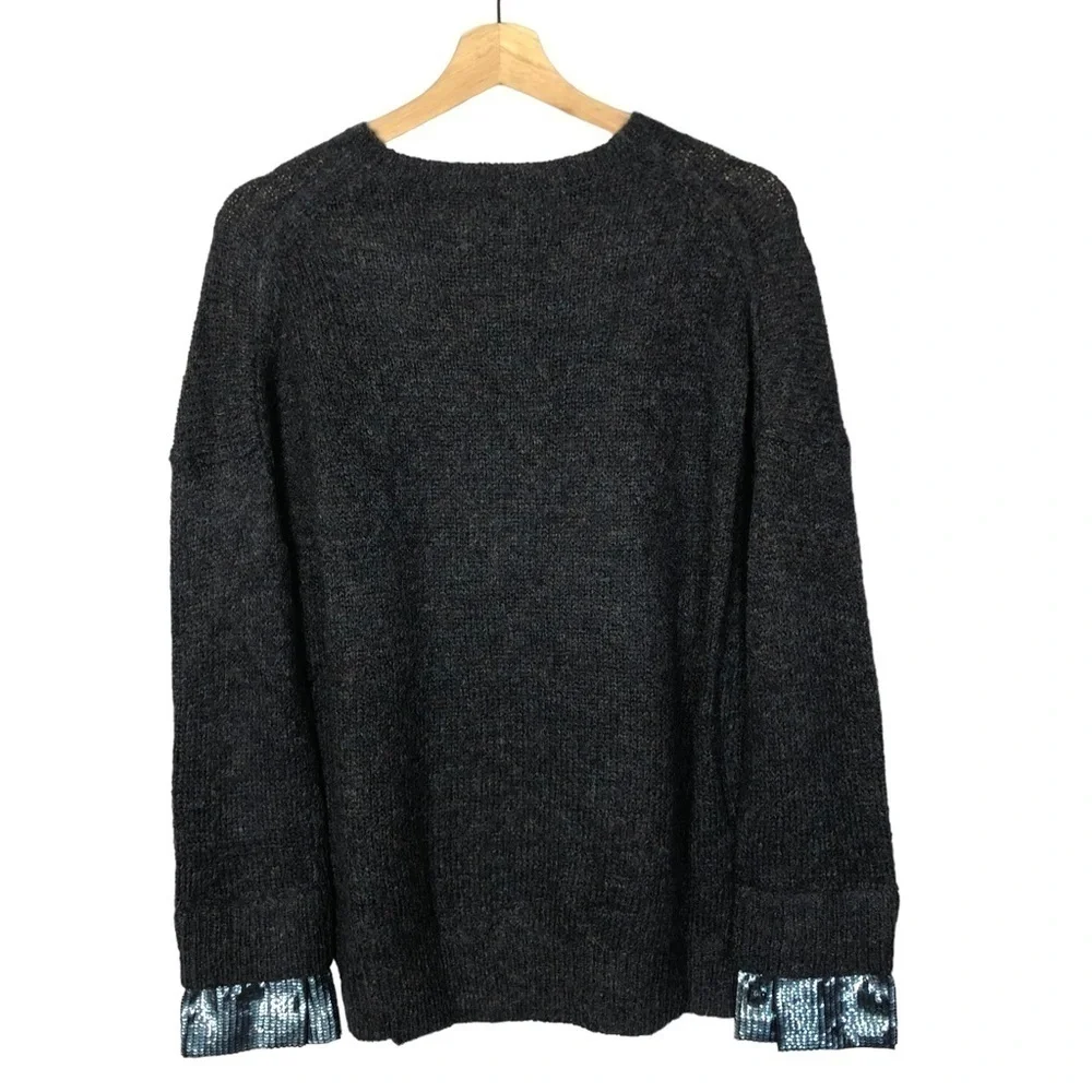 J. Crew Dark Blue Sequin Cuff Crewneck Sweater S